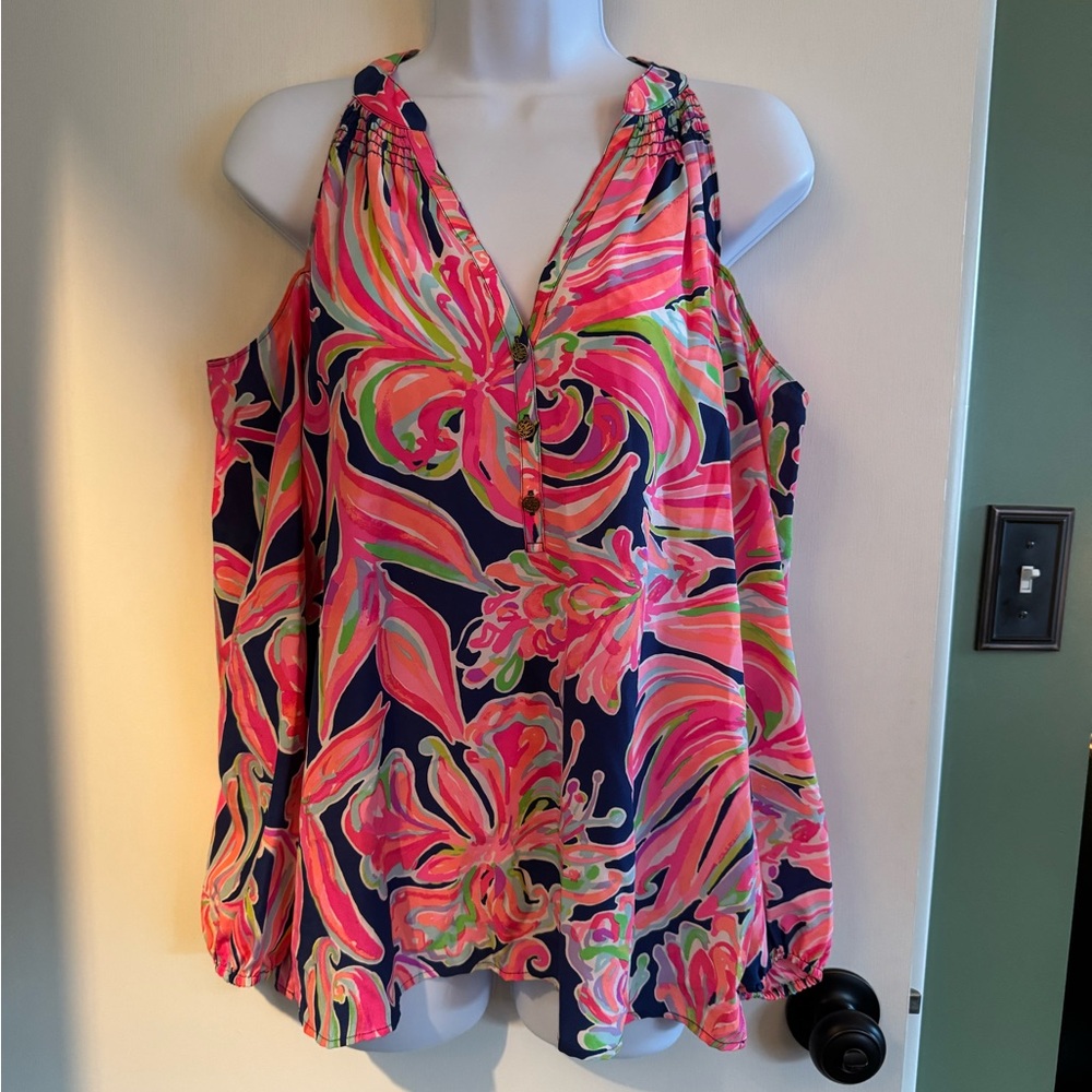 Lilly Pulitzer Vibrant Cold-Shoulder Silk Blouse
